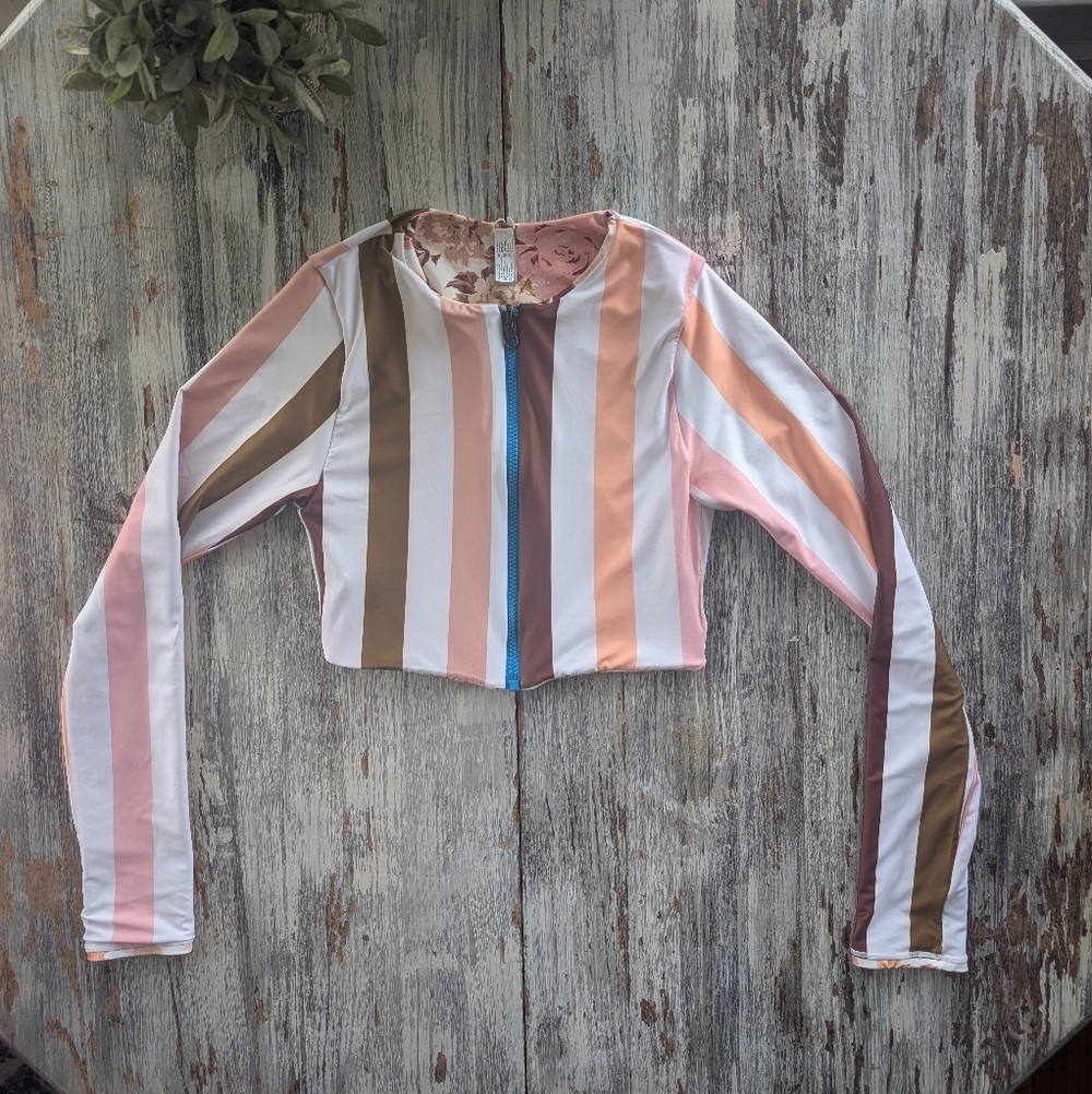 Maaji Long Sleeve Reversible RashGuard Floral Stripe Print Women's Medium - Picture 6 of 6